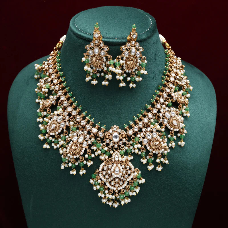 PREMIUM KEMP & KUNDAN STONES BRIDAL GUTTAPUSALU NECKLACE SET - WHITE