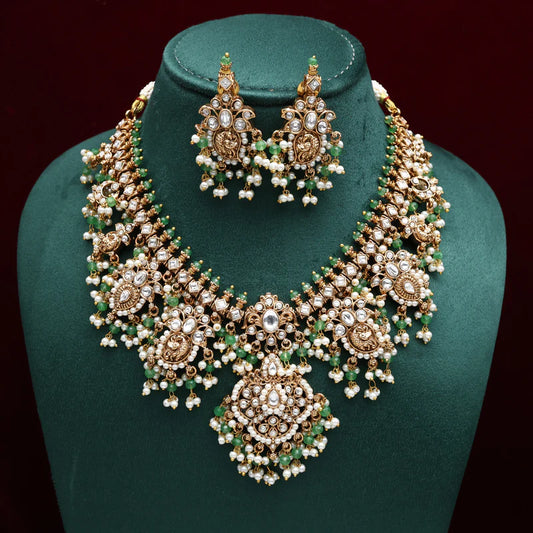 PREMIUM KEMP & KUNDAN STONES BRIDAL GUTTAPUSALU NECKLACE SET - WHITE