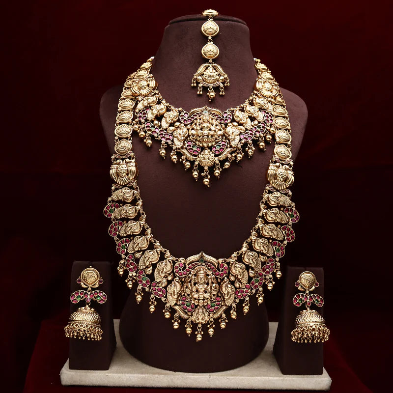 Exclusive Lightweight Nagas Kemp Gandaberunda Mahalakshmi Premium Semi Bridal Set