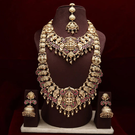 Exclusive Lightweight Nagas Kemp Gandaberunda Mahalakshmi Premium Semi Bridal Set