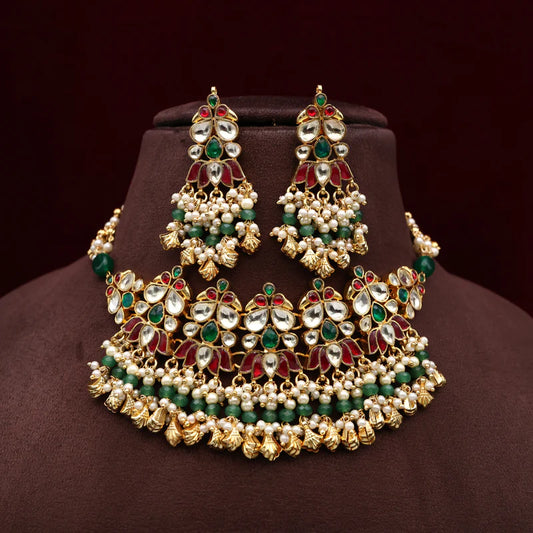 Premium Pachi Kundan Rettapakshi Lotus Hangings Bridal Choker Set
