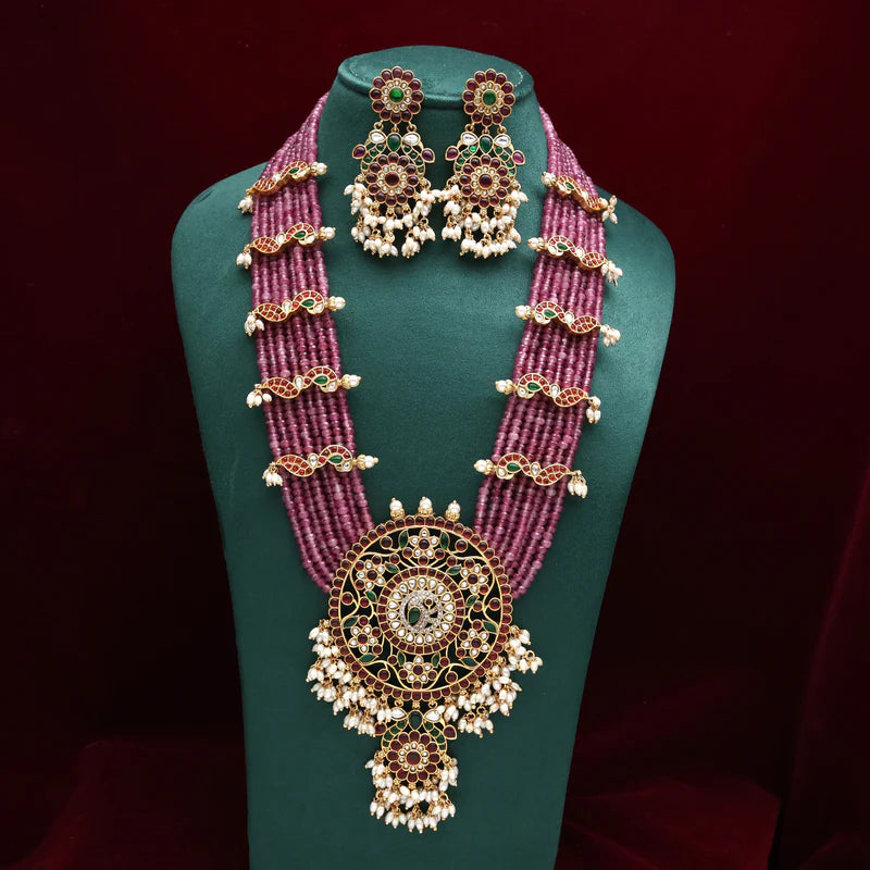Premium Quality Kundan Kemp Layer Bridal Haaram Set - Mauve